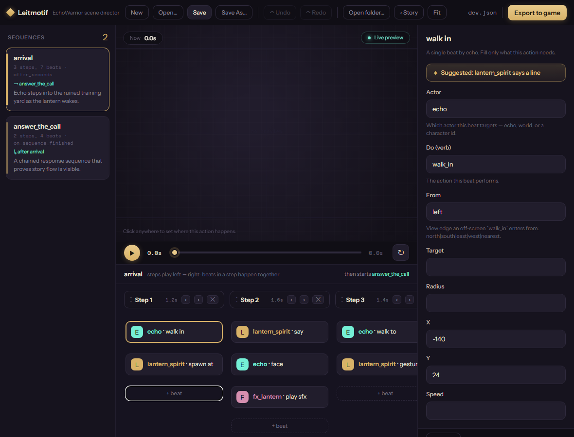 Leitmotif compact viewport editor screenshot